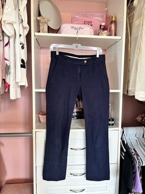 Tory Burch Navy Straight-Leg Tailored Pants